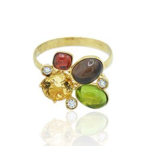 Superoro 18K Yellow Gold Diamond Citrine, Peridot, Smokey Quartz & Garnet Ring